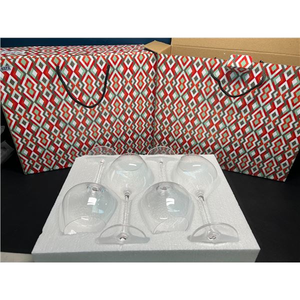 Lot of 2 Boxes of Slanted Wine Glasses - 4 per box/8 Glasses Total