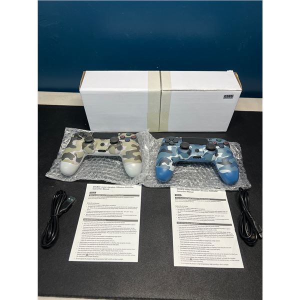 Lot of 2 Wireless Double-Shock Controllers For Playstation 4 (PS4) - Camo Design (Blue+Green)