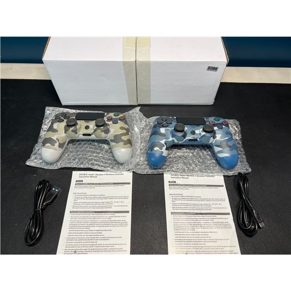 Lot of 2 Wireless Double-Shock Controllers For Playstation 4 (PS4) - Camo Design (Blue+Green)