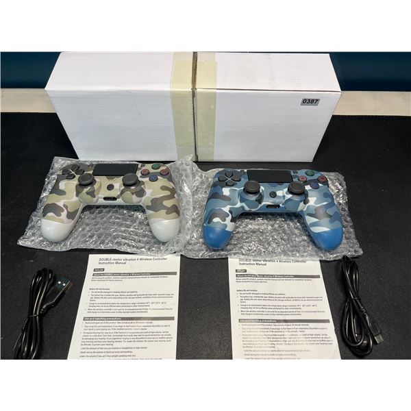 Lot of 2 Wireless Double-Shock Controllers For Playstation 4 (PS4) - Camo Design (Blue+Green)