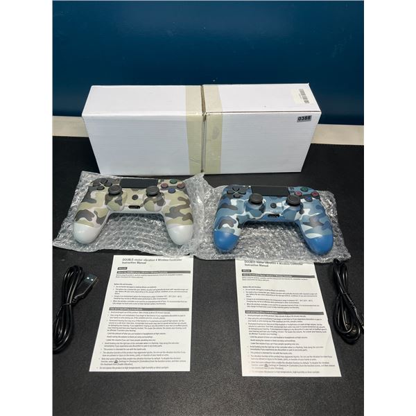 Lot of 2 Wireless Double-Shock Controllers For Playstation 4 (PS4) - Camo Design (Blue+Green)