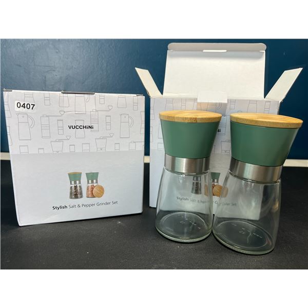 Lot of 2 Boxes of Vucchini Bamboo Salt and Pepper Grinder Sets - 2 Grinders per box/4 Total