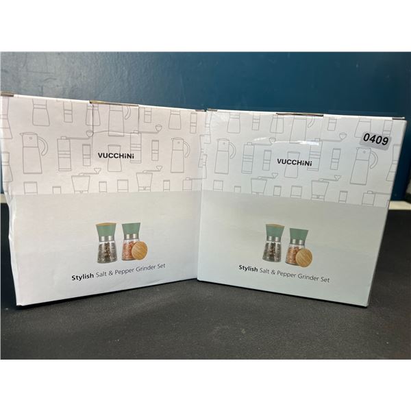 Lot of 2 Boxes of Vucchini Bamboo Salt and Pepper Grinder Sets - 2 Grinders per box/4 Total
