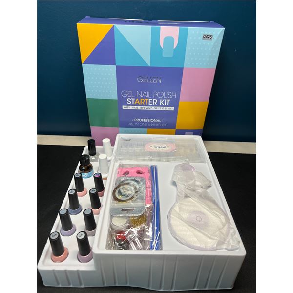 Lot of 1 Gellen Gel Nail Polish Starter Kit - UV Lamp, Gel Polishes, Nail Tips & More Included