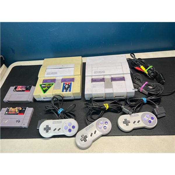 Lot of 2 Super Nintendo Entertainment Systems w/ 2 Games, Cords & Controllers - Used/As Is