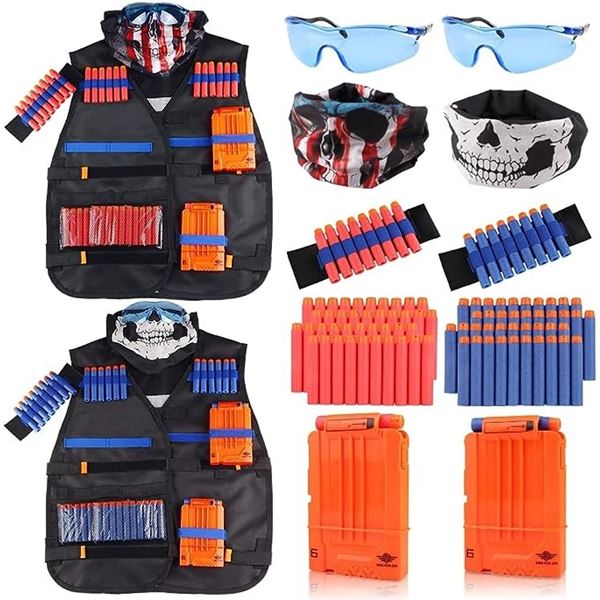 Lot of 4 Tactical Vest Kits for Nerf Guns - Includes Vests, Glasses, Masks, Extra Foam Bullets, etc.