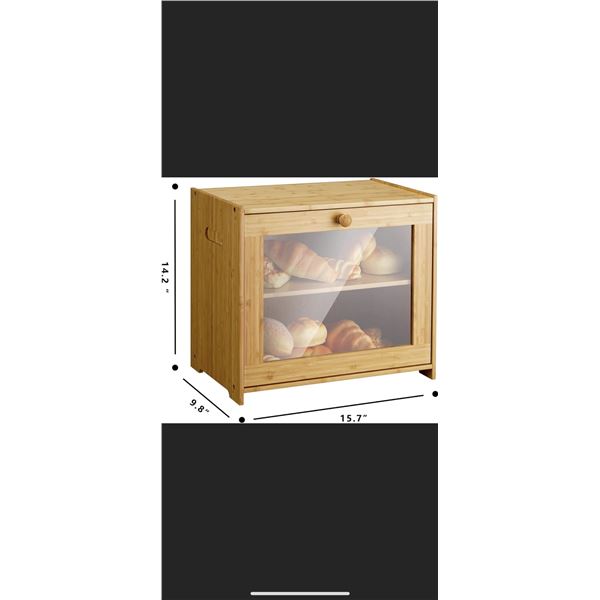 Lot of 1 Bamboo Storage Box - 2-Layer/Bread Box - 15 x 14 x 10 inch - Large Size