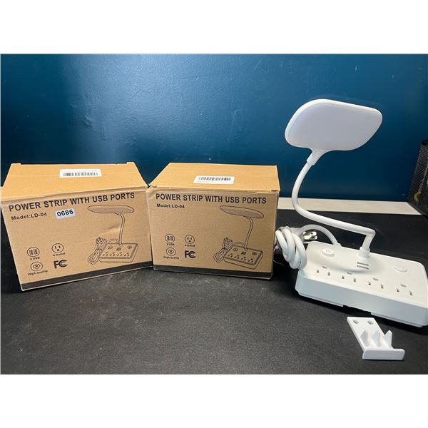 Lot of 2 Multi-Outlet Power Strips w/ USB Ports & LED Light