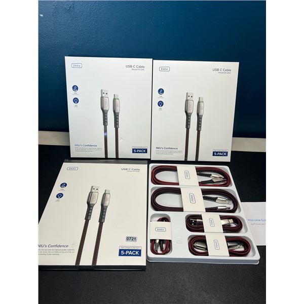 Lot of 3 Multi-Packs of USB-C Fast Charge Cables - 5per box/15 total