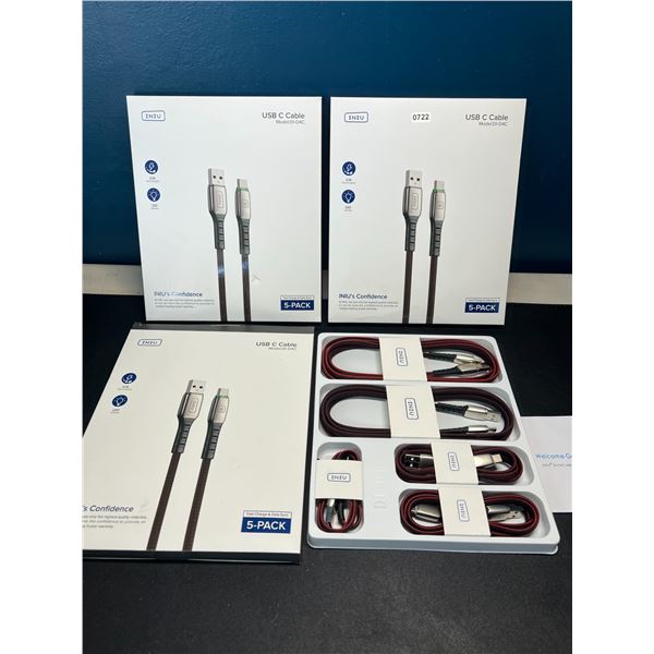 Lot of 3 Multi-Packs of USB-C Fast Charge Cables - 5per box/15 total