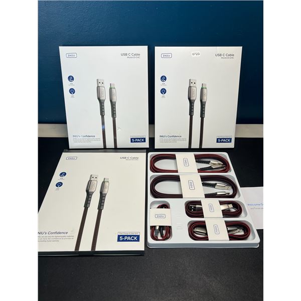 Lot of 3 Multi-Packs of USB-C Fast Charge Cables - 5per box/15 total