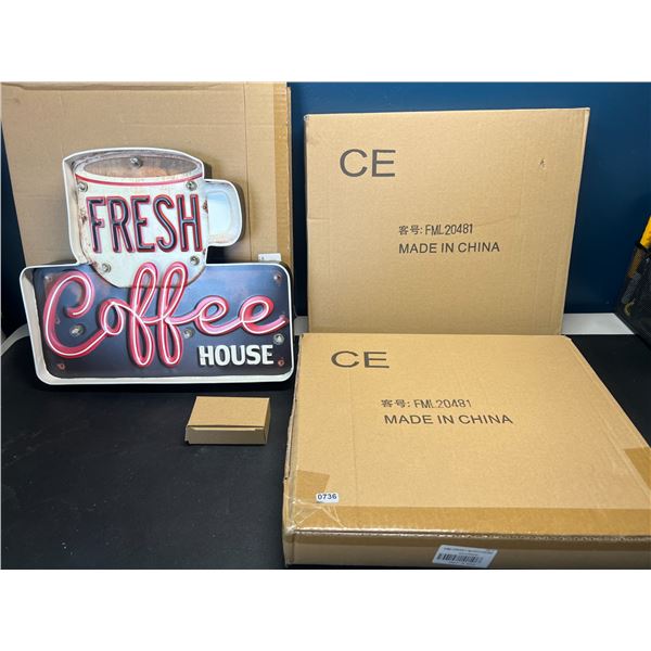 Lot of 3 LED Coffee House Light-Up Wall Signs/Decor Light Up Signs