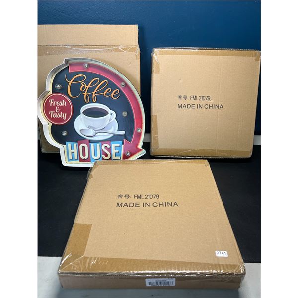 Lot of 3 LED Coffee House Light-Up Wall Signs/Decor Light Up Signs