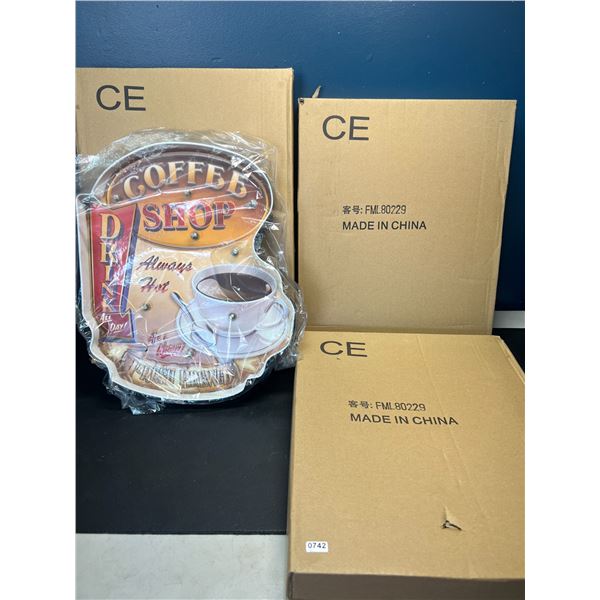 Lot of 3 LED Coffee Shop Light-Up Wall Signs/Decor Light Up Signs