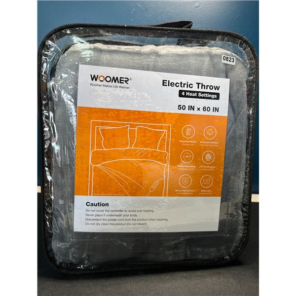 Lot of 1 Woomer Electric Heated Throw Blanket - 50 x 60 inch - Grey