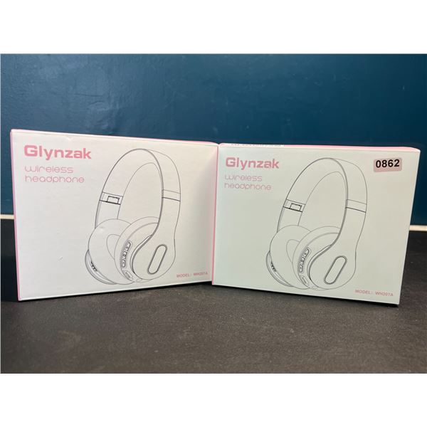 Lot of 2 Glynzak Wireless Bluetooth Over Ear Headphones - 65hr music/talk time! - Rose Gold
