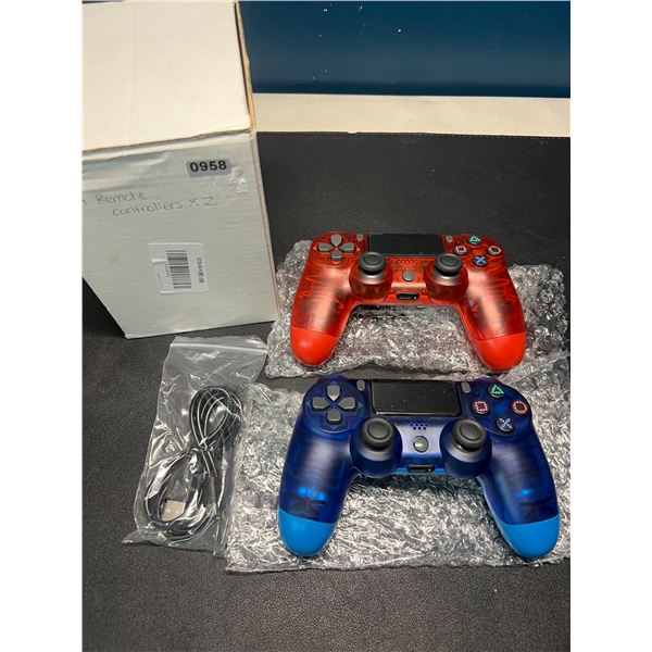 Lot of 2 Wireless Controllers For Playstation 4 (PS4) - Red + Blue