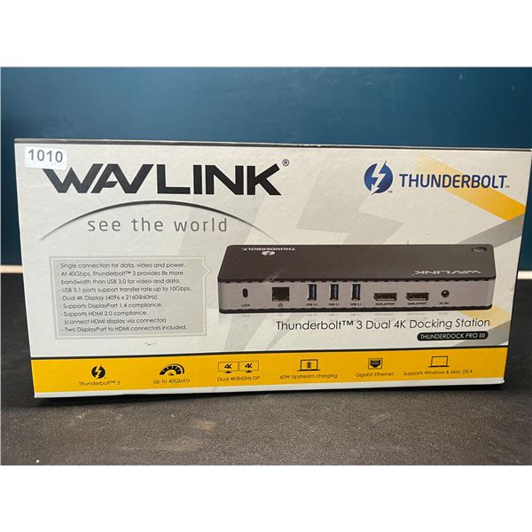 Lot of 1 Wavlink Thunderbolt 3 Dual 4K Docking Station