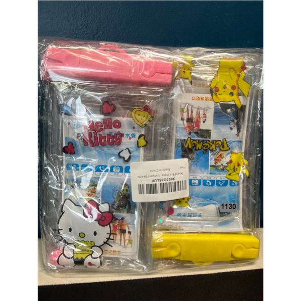 Lot of 2 Waterproof Universal Phone Pouches w/ Lanyard - 1x Pikachu 1x Hello Kitty