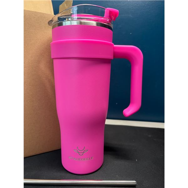 Lot of 1 Hot Pink Tumbler Mug w/ Stianless Steel Drinking Straw