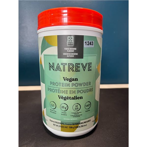 Lot of 1 Tub of Natreve Vegan Protein Powder - Fudge Brownie
