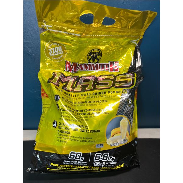 Lot of 1 Giant Bag of Mammoth Mass Protein Powder - Banana Flavor - 6.8kg/15lb Bag