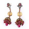 Image 1 : Pair Antique Indian Gold Topped Silver Ruby & Diamond Chandelier Earrings
