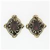 Image 1 : Vintage 14k Yellow Gold 3.20 ctw Oval Garnet Flower Open Work Frame Stud Earring