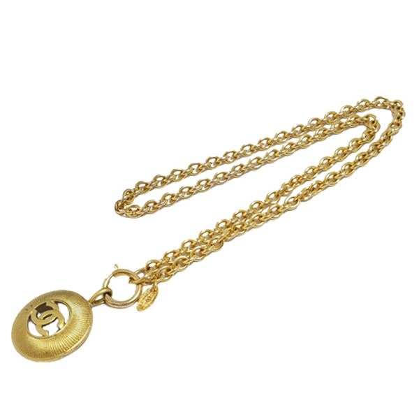 Chanel Gold-tone Metal CC Logo Cutout Sunburst Pendant Necklace