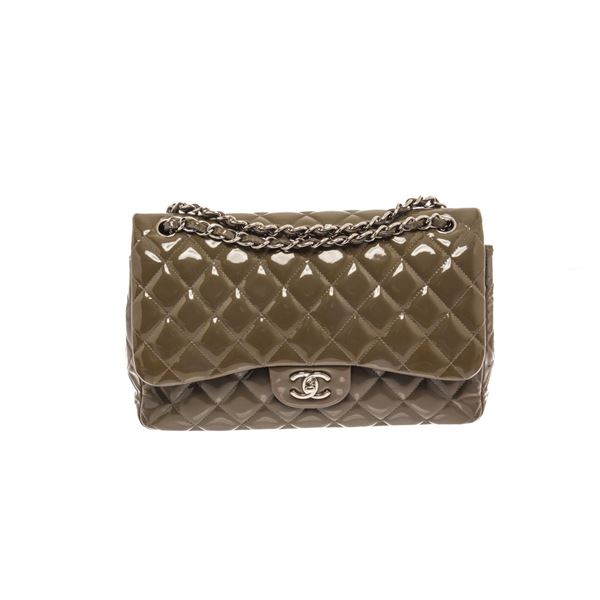 Chanel Dark Green Quilted Caviar Leather Jumbo Double Flap Shoulder Bag