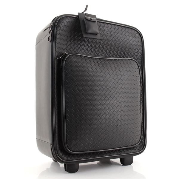 Bottega Veneta Black Leather Leather Medium Trolley Rolling Luggage