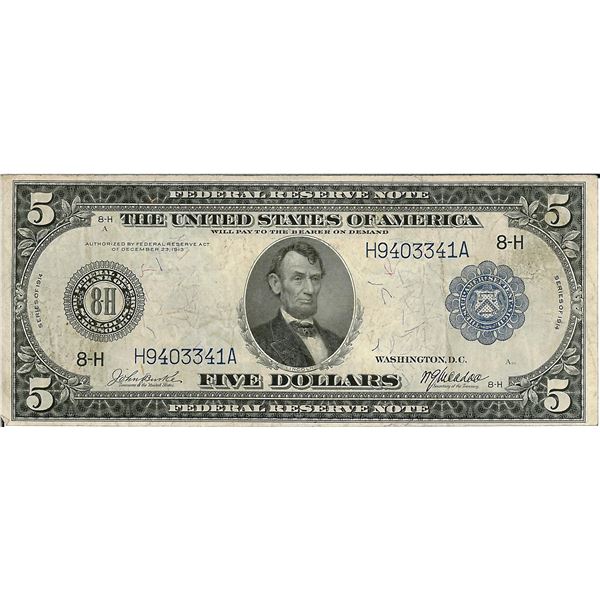 1914 $5 Federal Reserve Bank Note