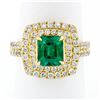 Image 2 : 18K Gold 2.72 ctw GIA Fine Emerald & Double Halo Diamond Statement Cocktail Ring