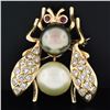 Image 2 : Vintage 14k Gold 1.44 ctw Diamond Ruby Eye w/ Golden Gray Pearl Bee Fly Brooch P