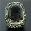 Image 2 : 18K White Gold 37.60 ctw Large Faceted Smokey Topaz Solitaire & Peridot Halo Rin