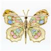 Image 3 : Estate 18k Gold Large Colorful Plique a Jour Enamel Diamond Butterfly Brooch Pin