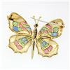 Image 4 : Estate 18k Gold Large Colorful Plique a Jour Enamel Diamond Butterfly Brooch Pin