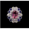 Image 2 : 14KT White Gold 2.24 ctw Tourmaline, Sapphire and Diamond Ring