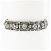 Image 4 : Antique Art Deco 14k White Gold 3.60 ctw Diamond & Emerald Filigree Line Bracele