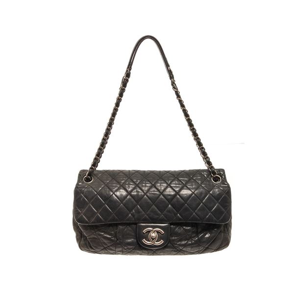 Chanel Black Leather Accordian Flap Bag