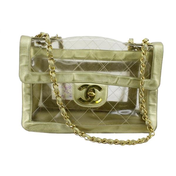 Chanel Classic Vintage Naked Flap Quilted PVC with Gold Leather Maxi Flap Should