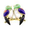 Image 1 : 0.12 ctw Diamond and Multi-Colored Gemstone Lovebird Pin - 14KT Yellow Gold