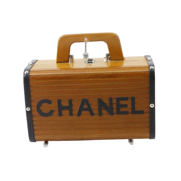 Chanel Cognac Brown Black Wooden Hardware Logo Top Handle Vanity Case