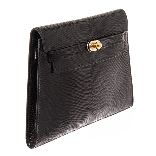 Hermes Black Leather Lizard Kelly Danse Pochette Shoulder Bag