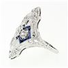 Image 6 : Antique Art Deco 18k Gold 1.13 ctw European Diamond Sapphire Etched Dinner Ring