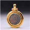 Image 2 : Heavy 18K Yellow Gold Pendant With Rubies & Imperial Roman Copper Coin