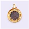 Image 3 : Heavy 18K Yellow Gold Pendant With Rubies & Imperial Roman Copper Coin