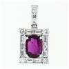 Image 2 : Vintage 18k White Gold 3.34 ctw GIA Oval Ruby Solitaire Diamond Enhancer Pendant