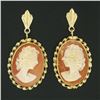 Image 2 : Vintage 14k Gold Fine Carved Shell Cameo W/ Twisted Wire Frame Dangle Earrings