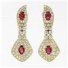 Image 1 : 18k Yellow Gold 5.76 ctw Oval Vivid Red Ruby & Round Pave Diamond Drop Earrings